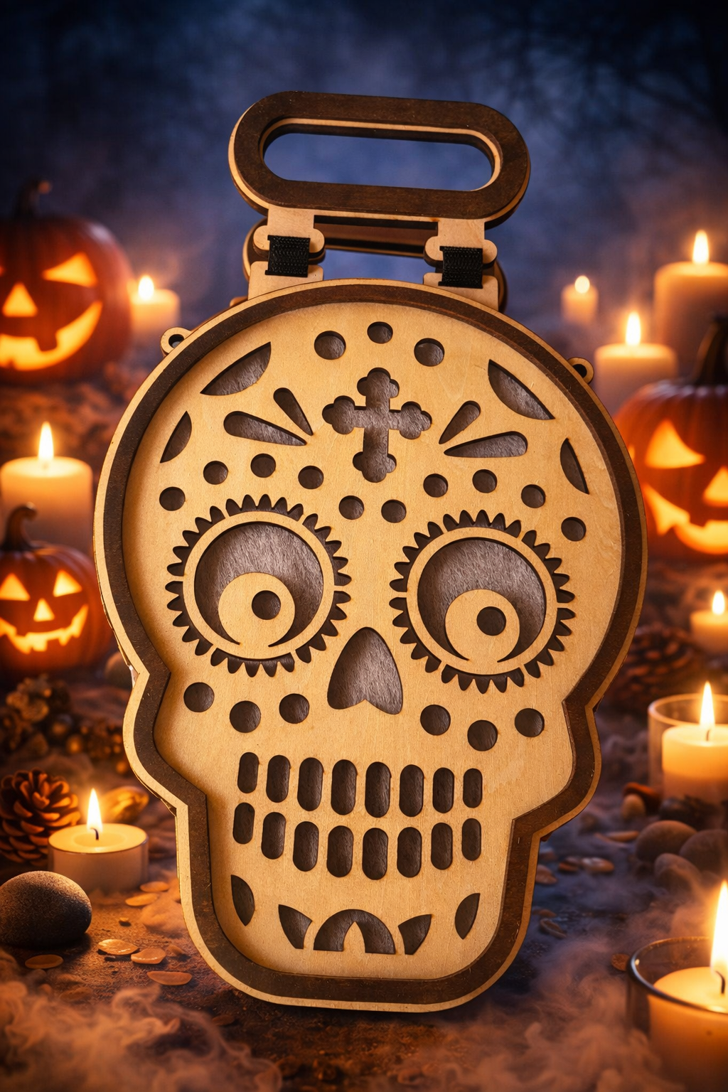 Holz‑Handtasche „Sugar Skull“